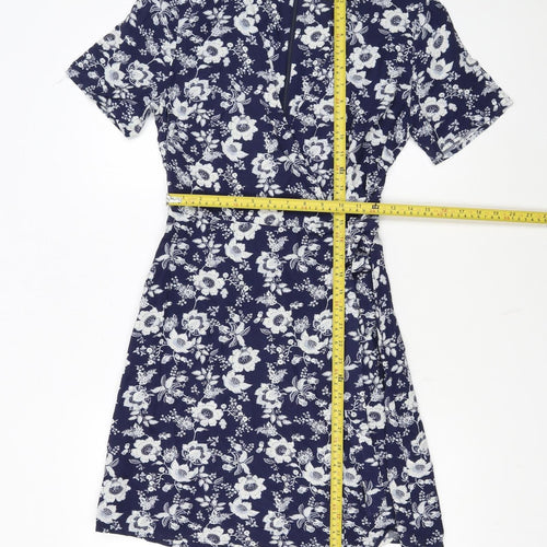 Warehouse Women's Blue Floral Wrap Short Dress Size 6