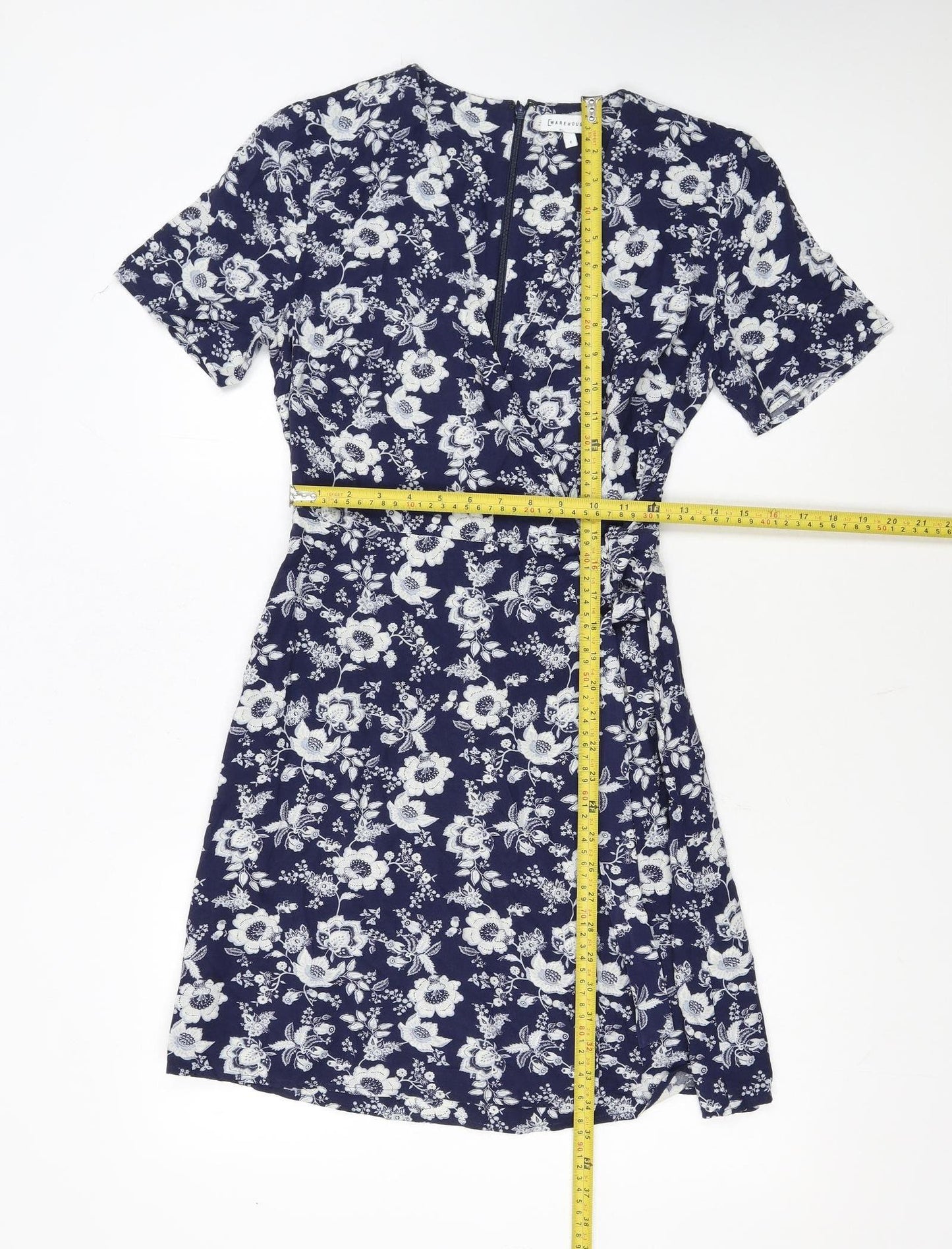 Warehouse Women's Blue Floral Wrap Short Dress Size 6