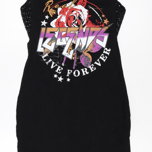 Select Womens Black Size 10 Rock Graphic Sleeveless T-Shirt Dress