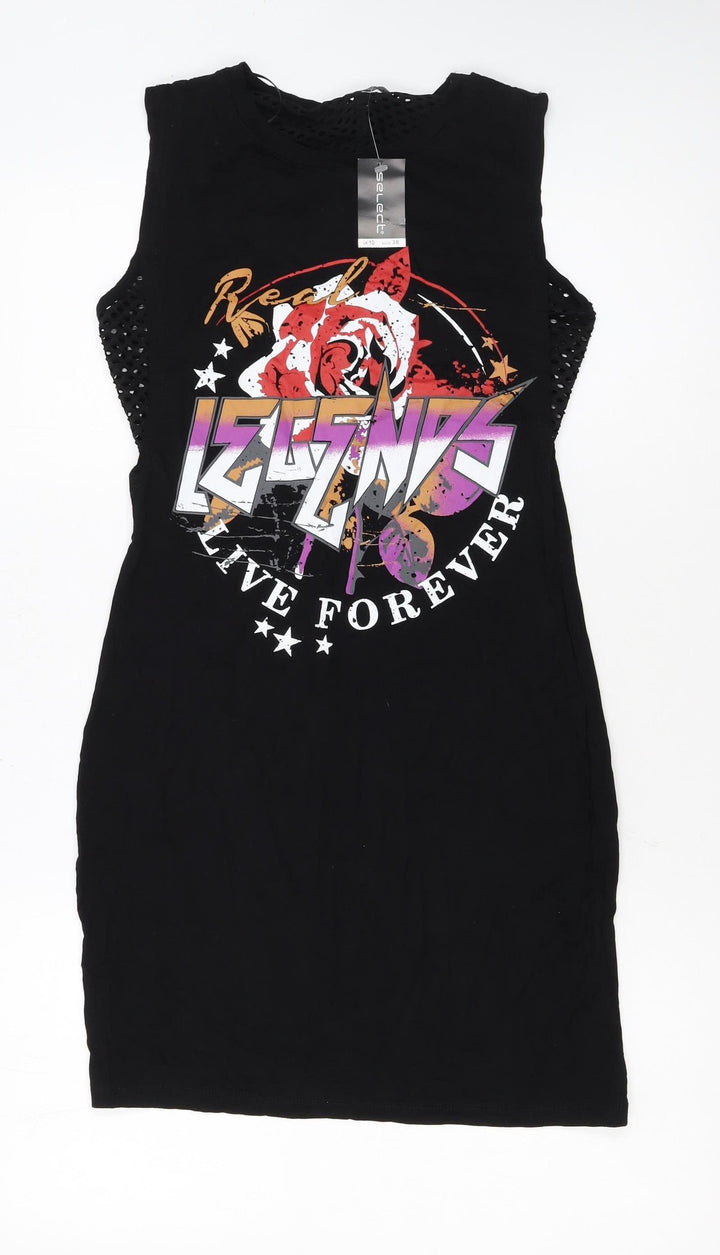 Select Womens Black Size 10 Rock Graphic Sleeveless T-Shirt Dress