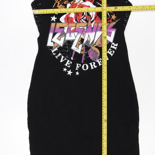 Select Womens Black Size 10 Rock Graphic Sleeveless T-Shirt Dress
