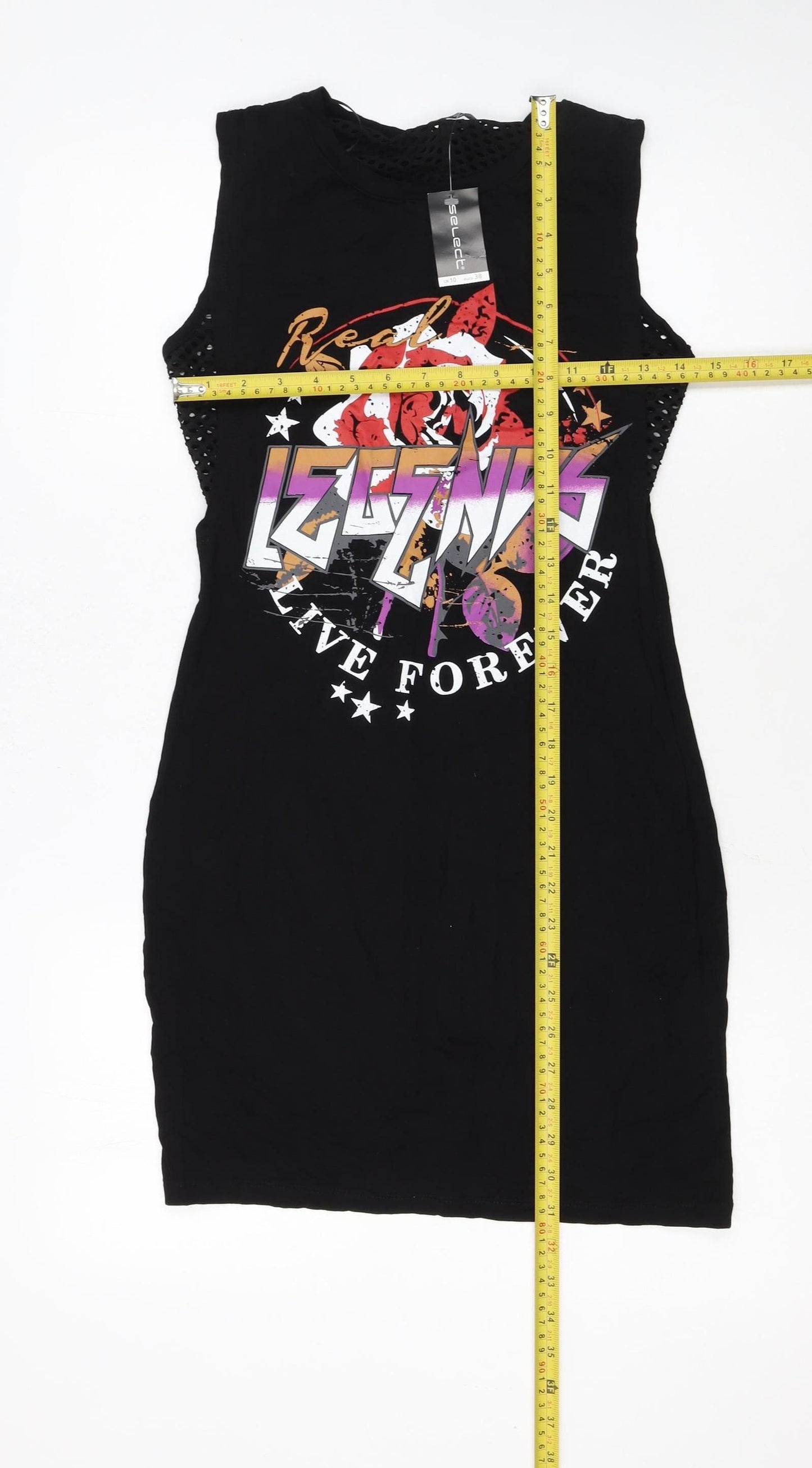 Select Womens Black Size 10 Rock Graphic Sleeveless T-Shirt Dress