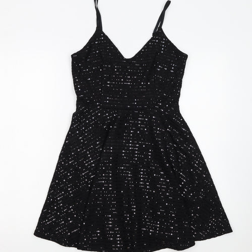 New Look Women Black Size 10 Sequin Fit & Flare Party Dress