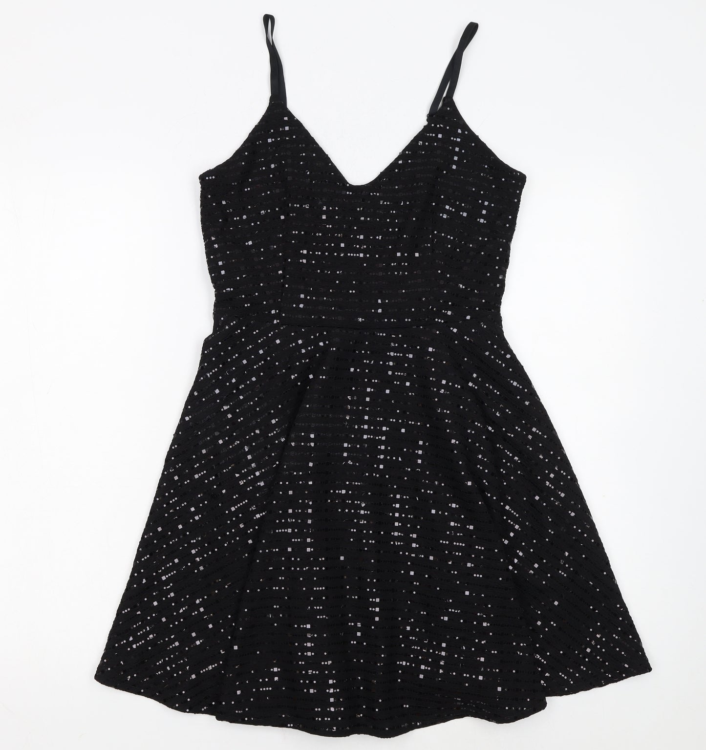 New Look Women Black Size 10 Sequin Fit & Flare Party Dress