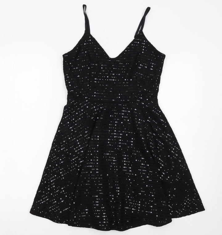 New Look Women Black Size 10 Sequin Fit & Flare Party Dress