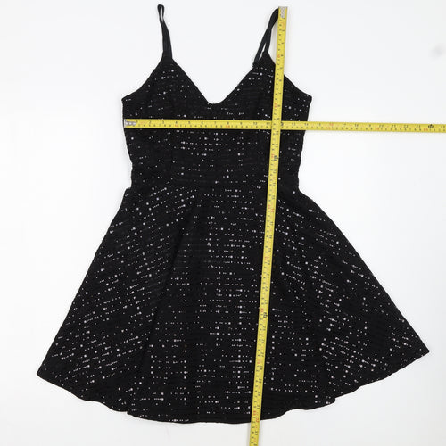 New Look Women Black Size 10 Sequin Fit & Flare Party Dress