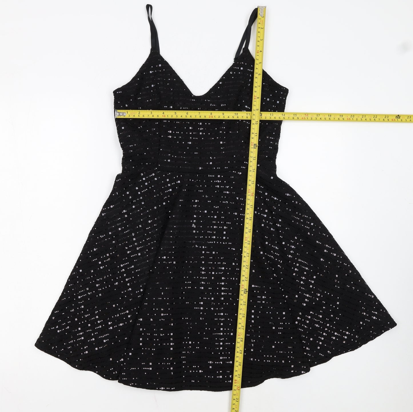 New Look Women Black Size 10 Sequin Fit & Flare Party Dress
