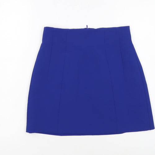 ZARA Women Blue XS Short Pencil Skirt Polyester High Rise