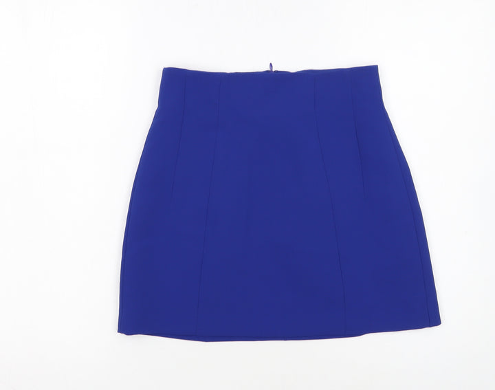 ZARA Women Blue XS Short Pencil Skirt Polyester High Rise