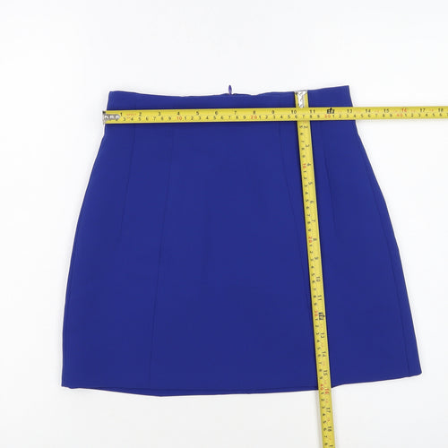 ZARA Women Blue XS Short Pencil Skirt Polyester High Rise