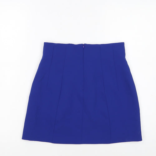 ZARA Women Blue XS Short Pencil Skirt Polyester High Rise