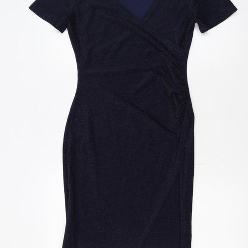Apricot Womens Blue Shimmery Wrap Dress Size 10 Short Sleeve