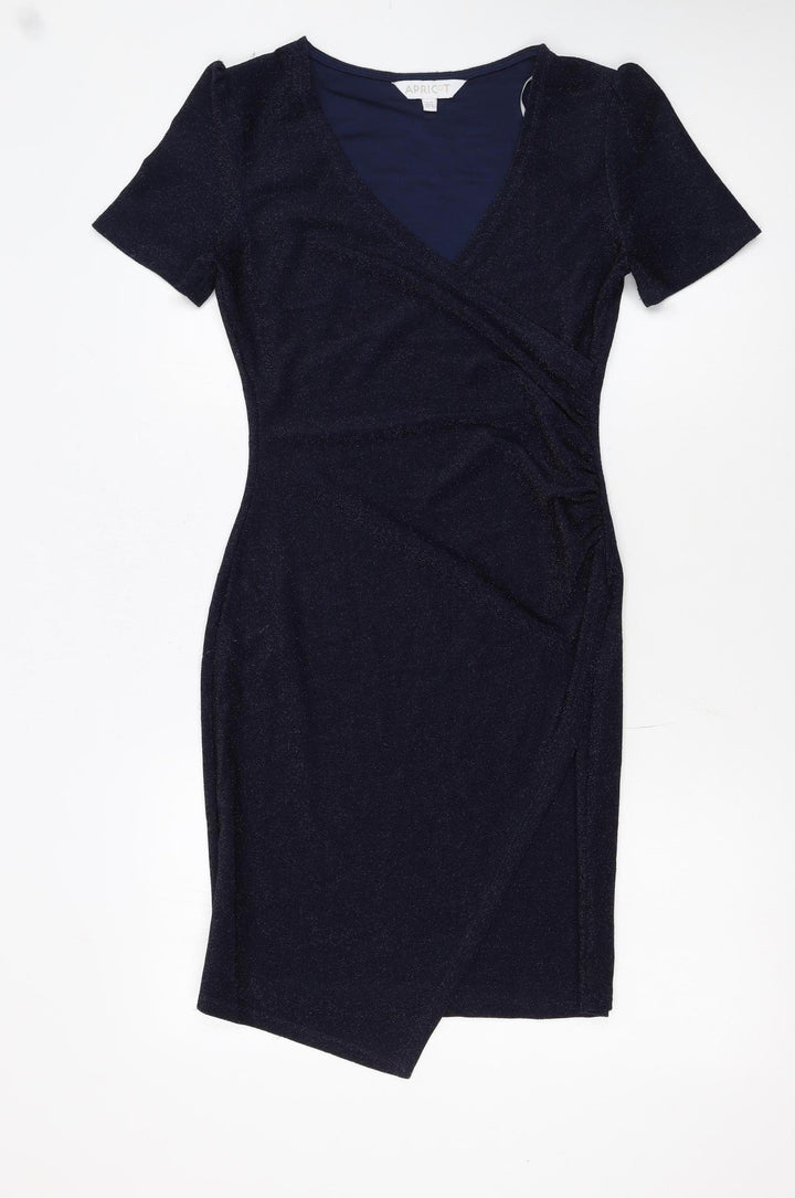Apricot Womens Blue Shimmery Wrap Dress Size 10 Short Sleeve