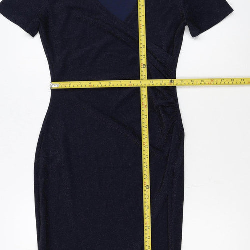Apricot Womens Blue Shimmery Wrap Dress Size 10 Short Sleeve