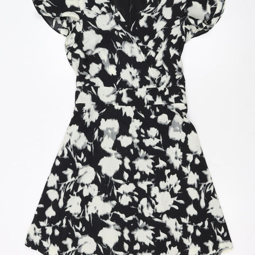 Blue Vanilla Women's Black Floral A-Line Short Dress Size 8