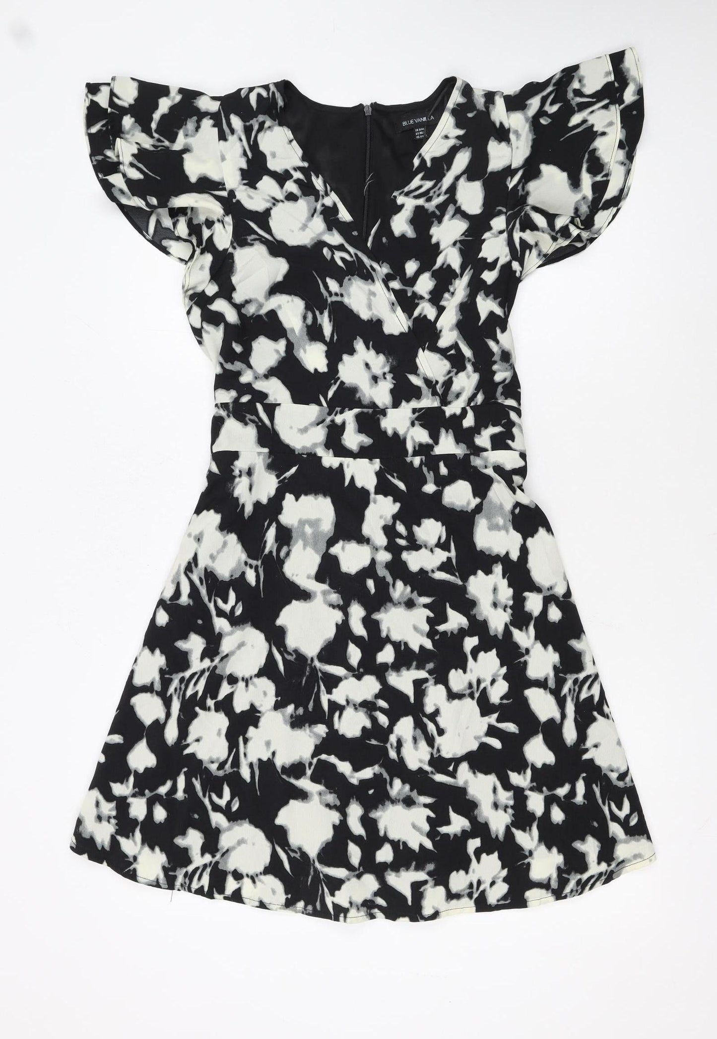 Blue Vanilla Women's Black Floral A-Line Short Dress Size 8