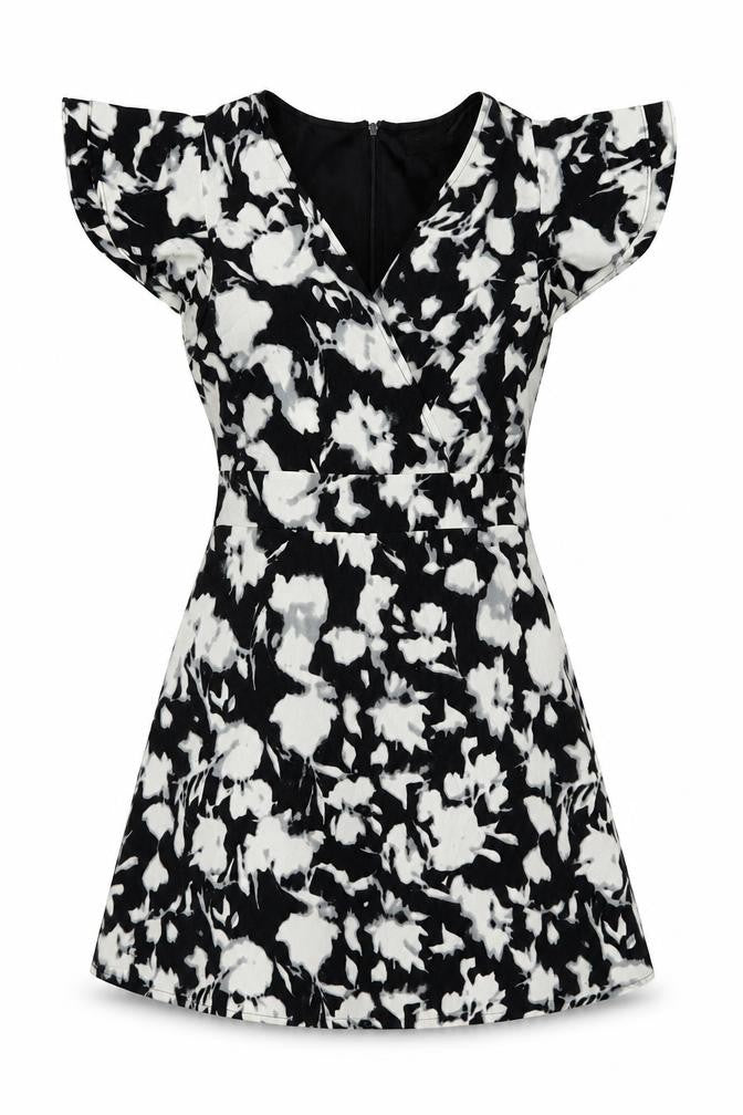 Blue Vanilla Women's Black Floral A-Line Short Dress Size 8