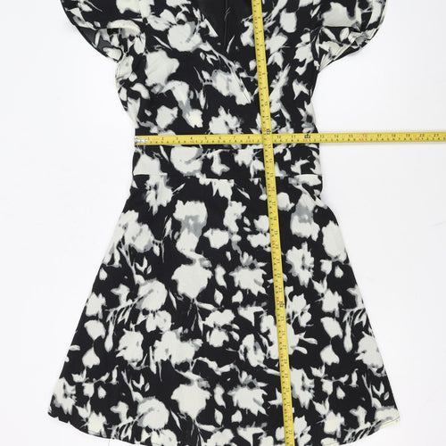 Blue Vanilla Women's Black Floral A-Line Short Dress Size 8