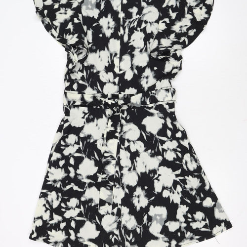 Blue Vanilla Women's Black Floral A-Line Short Dress Size 8