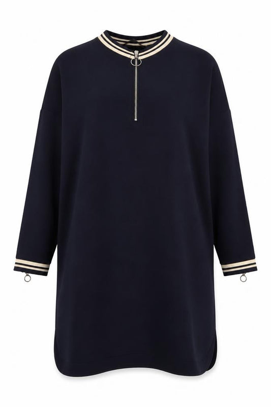Front view of Zara Women Black Shift Dress S High Neck Zip Knit Casual Classic