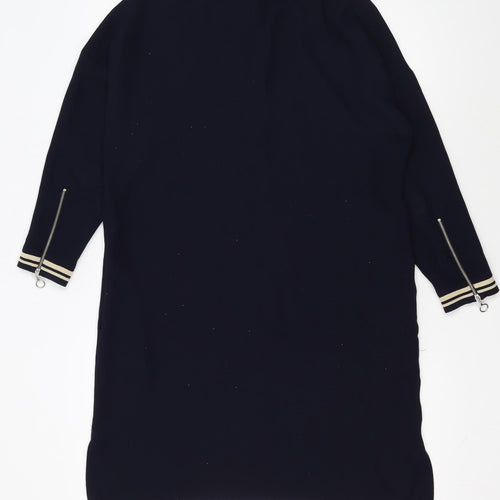 Zara Women Black Shift Dress S High Neck Zip Knit Casual Classic