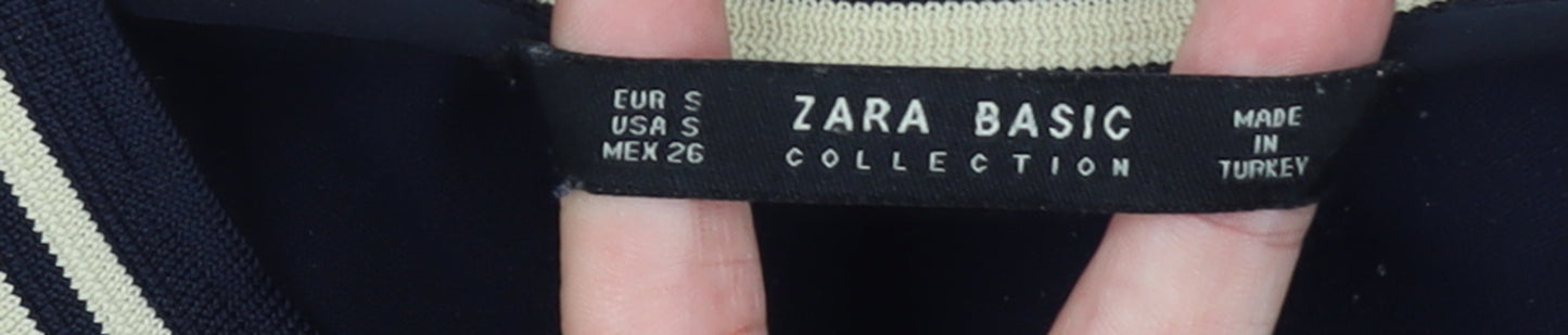 Zara Women Black Shift Dress S High Neck Zip Knit Casual Classic