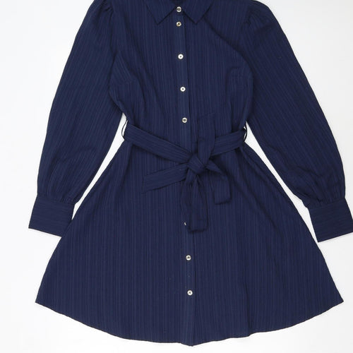 New Look Women's Blue Long Sleeve Shirt Dress Size 8