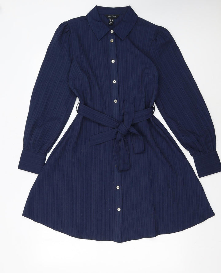 New Look Women's Blue Long Sleeve Shirt Dress Size 8