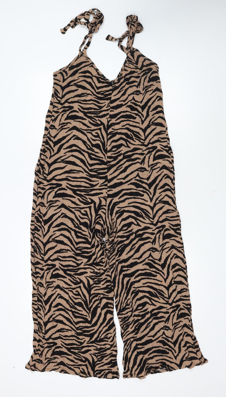 New Look Women’s Brown Zebra Print Sleeveless Long Slip Dress Size 12