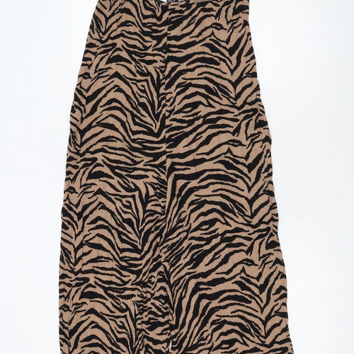 New Look Women’s Brown Zebra Print Sleeveless Long Slip Dress Size 12