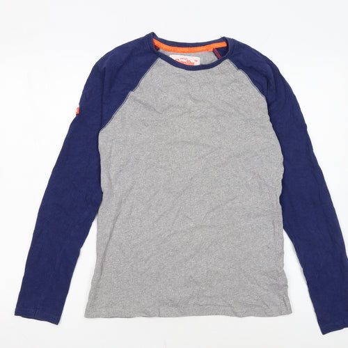 Superdry Men's Grey Blue Long Sleeve Crew Neck Slim Fit T-Shirt S