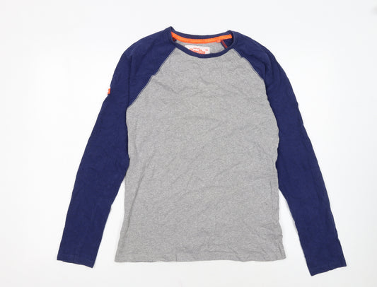 Superdry Men's Grey Blue Long Sleeve Crew Neck Slim Fit T-Shirt S