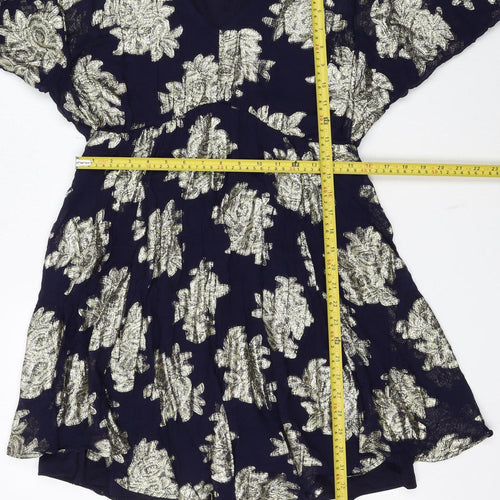 Et Vous Women's Blue Floral Metallic A-Line Party Dress Size 10