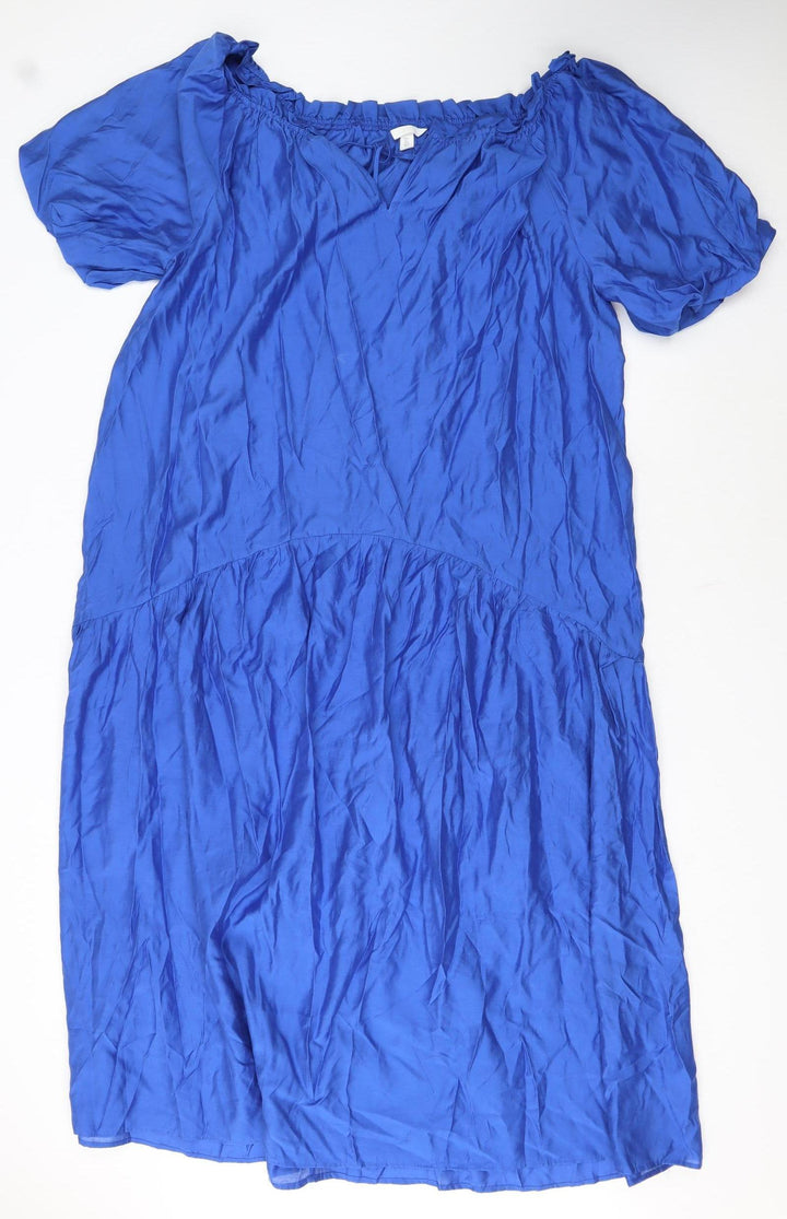 H&M Women's Blue Off Shoulder Shift Dress Size 14