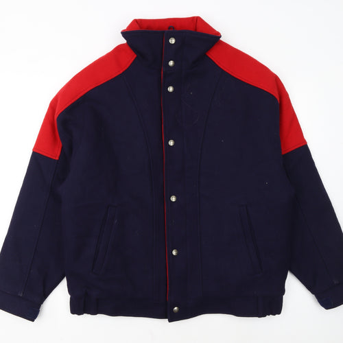 Woolrich Men's Blue and Red Wool Bomber Jacket M Winter Outdoor