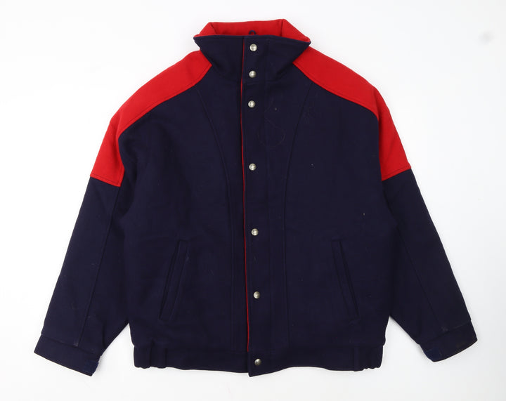 Woolrich Men's Blue and Red Wool Bomber Jacket M Winter Outdoor
