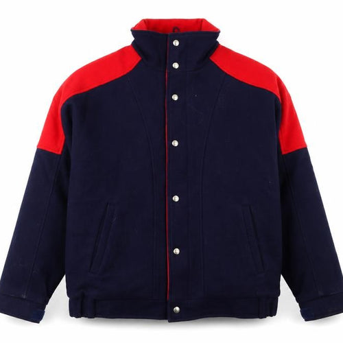 Woolrich Men's Blue and Red Wool Bomber Jacket M Winter Outdoor