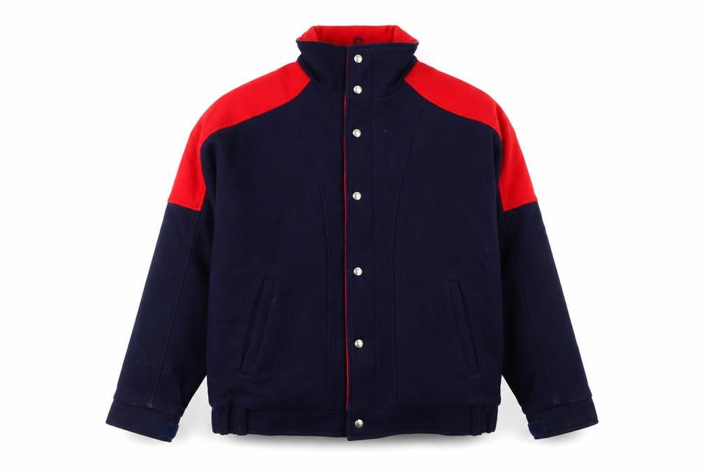 Woolrich Men's Blue and Red Wool Bomber Jacket M Winter Outdoor