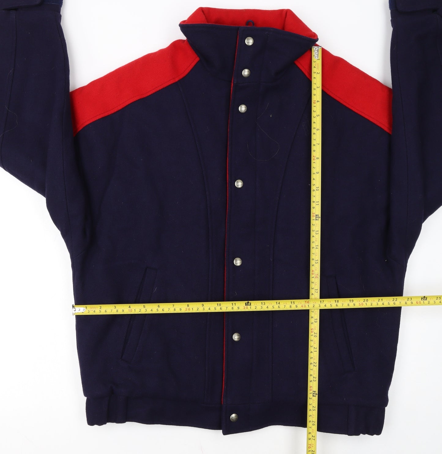 Woolrich Men's Blue and Red Wool Bomber Jacket M Winter Outdoor