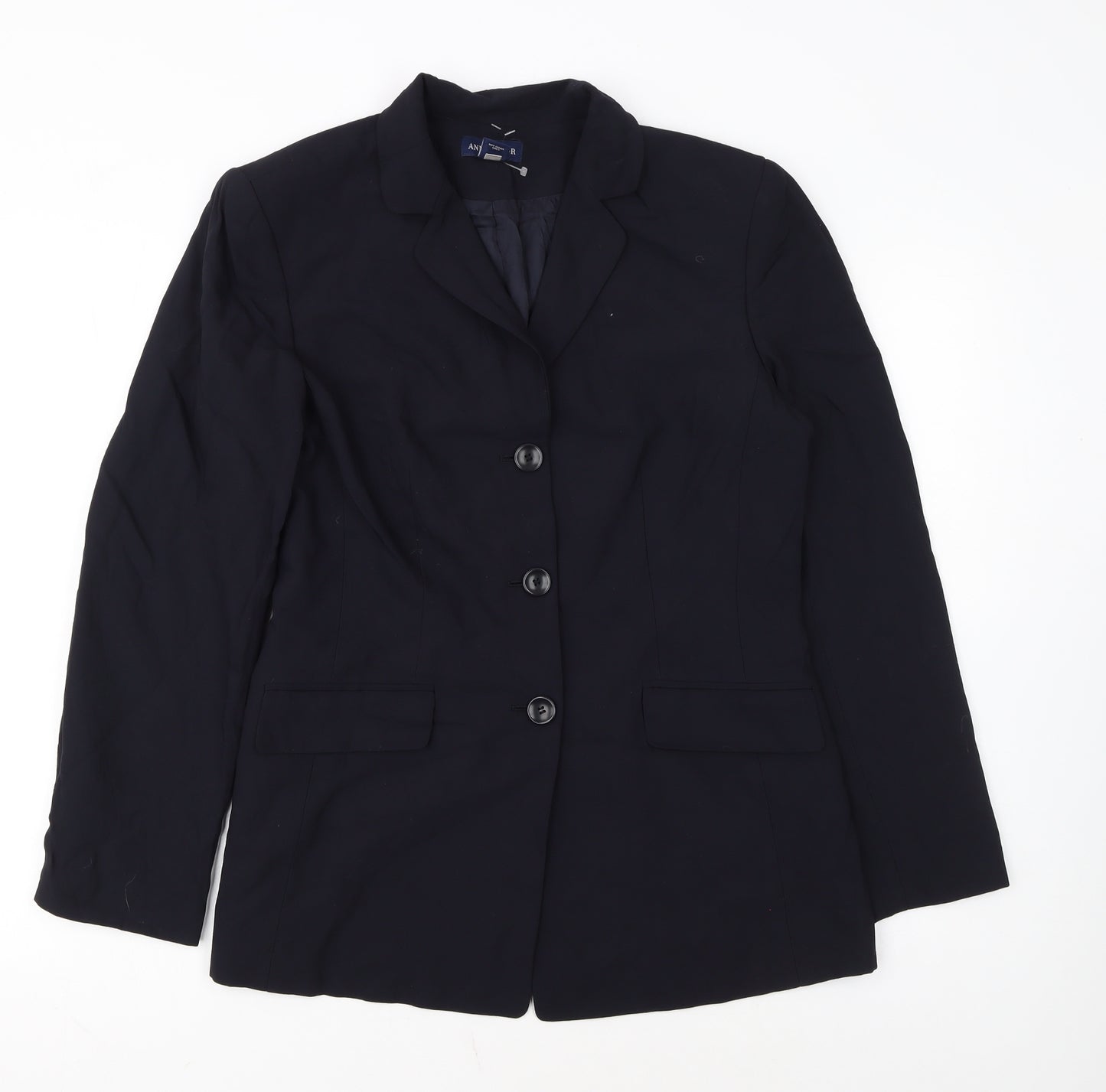 Ann Taylor Women's Navy Blue Wool Blend Blazer Size 14 Single-Breasted