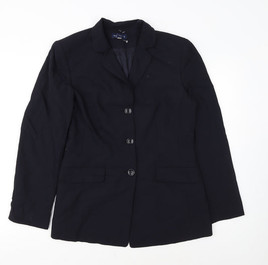 Ann Taylor Women's Navy Blue Wool Blend Blazer Size 14 Single-Breasted