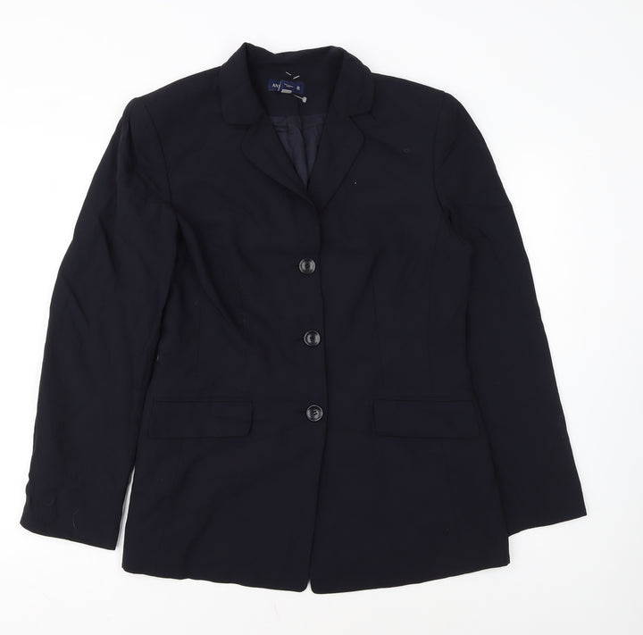 Ann Taylor Women's Navy Blue Wool Blend Blazer Size 14 Single-Breasted