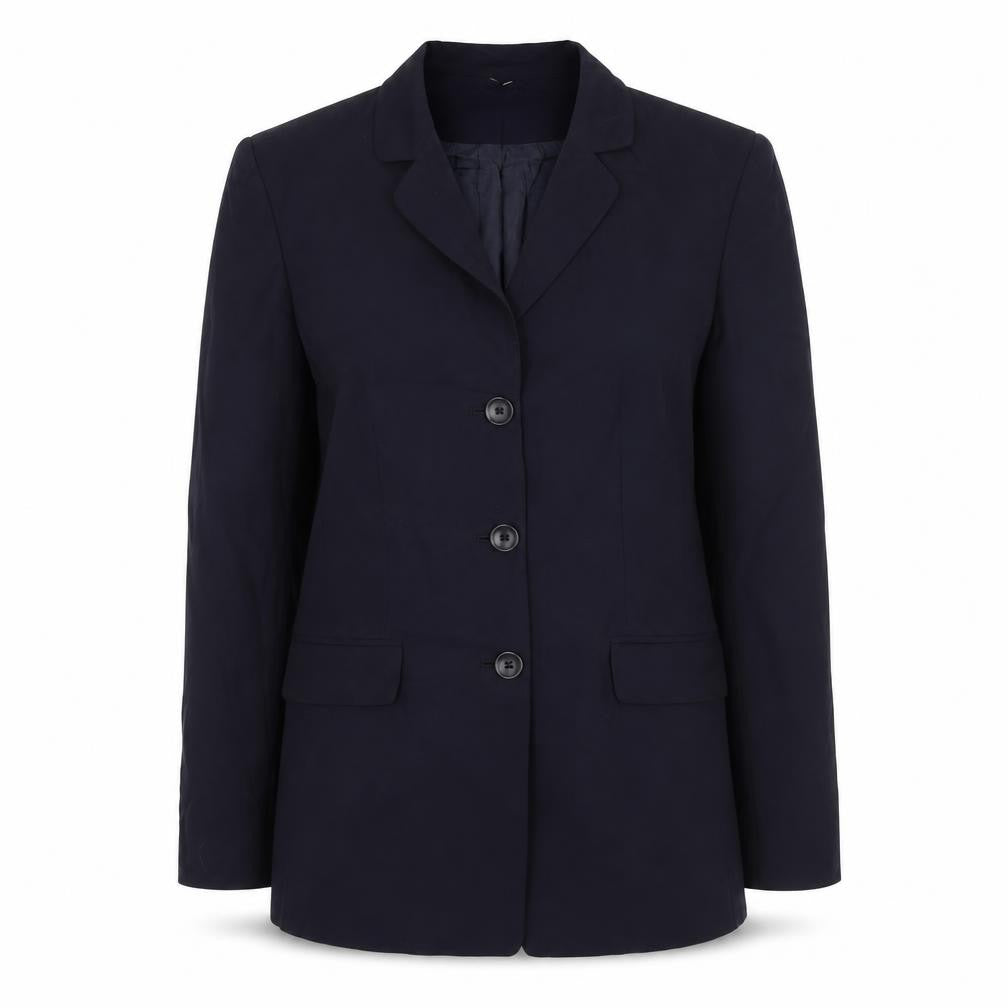 Front view of Ann Taylor Women's Navy Blue Wool Blend Blazer, size 14, Single-Breasted