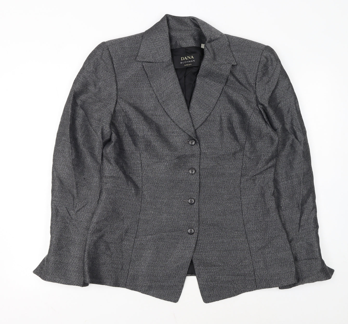 Dana Buchman Women’s Grey Tweed Blazer Size 8 Single-Breasted Jacket
