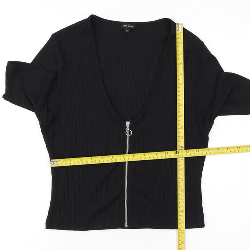 River Island Women’s Black Ribbed Zip Front Cropped Top Size 14