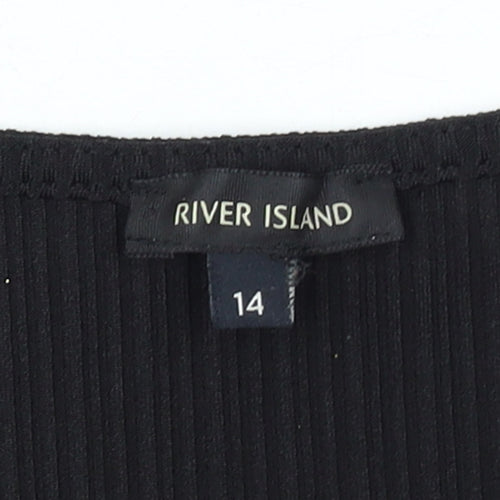 River Island Women’s Black Ribbed Zip Front Cropped Top Size 14