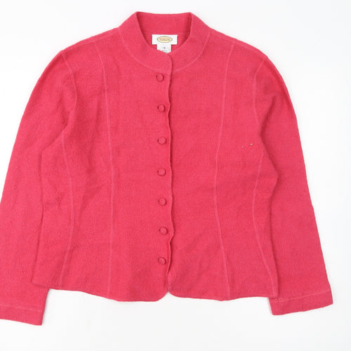 Talbots Womens Pink Wool Mock Neck Button Cardigan Medium