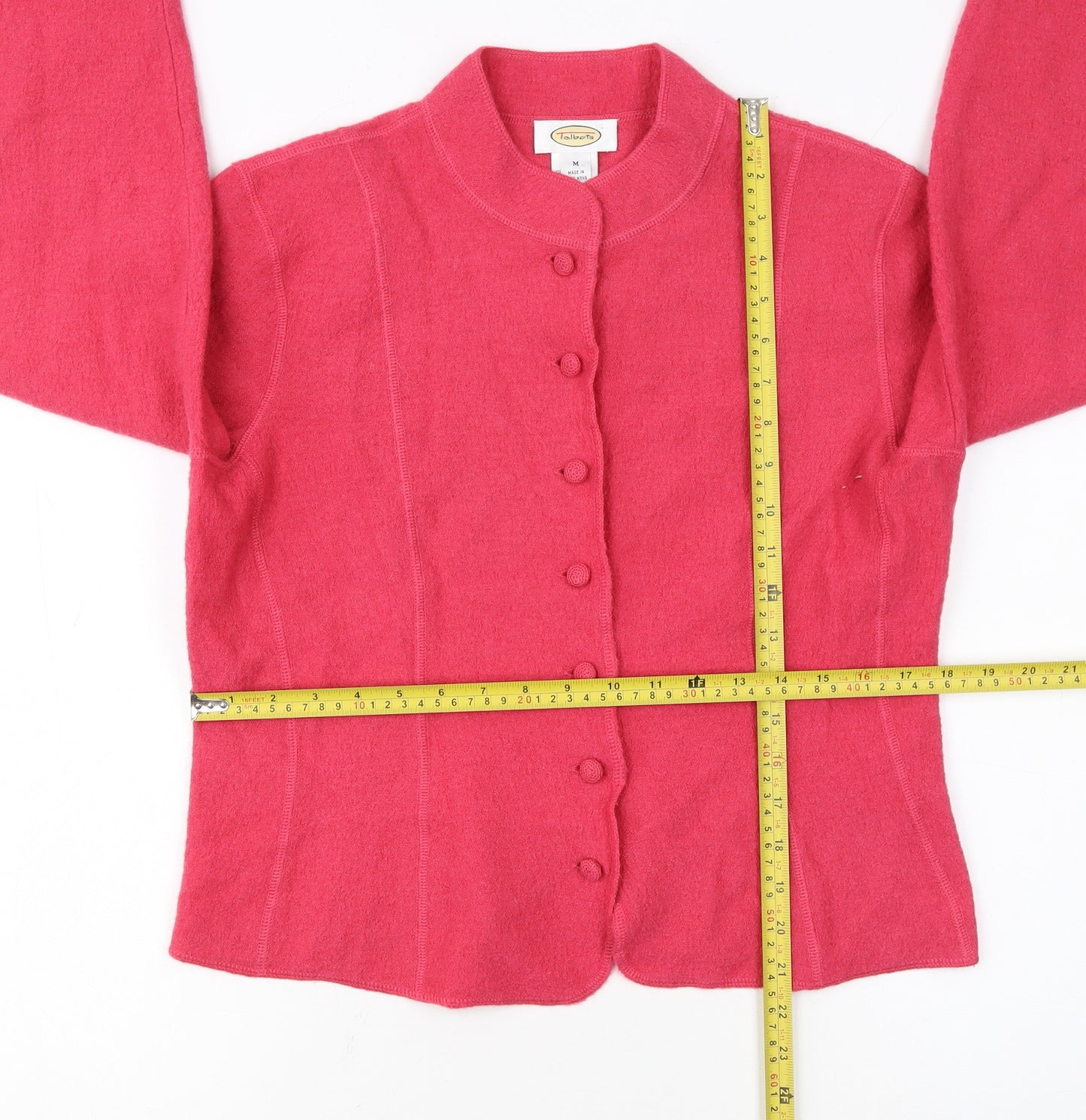 Talbots Womens Pink Wool Mock Neck Button Cardigan Medium