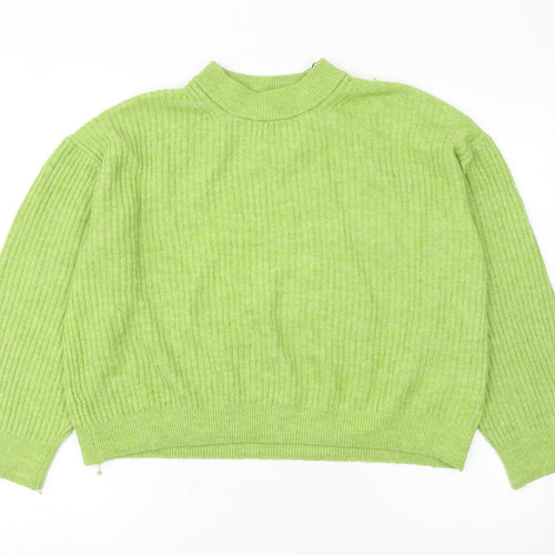 H&M Women's Green Mock Neck Ribbed Knit Pullover Jumper Size 12