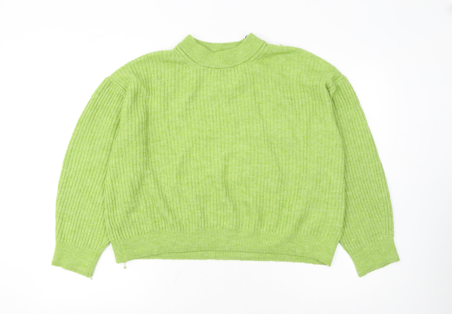 H&M Women's Green Mock Neck Ribbed Knit Pullover Jumper Size 12